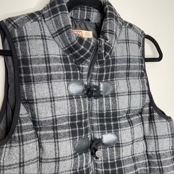 Plaid Toggle Vest‎ Black Gray Sleeveless Puffer Quilted Winter Warm Layering - Picture 2 of 11